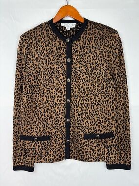 Vintage St John Collection Leopard Cardigan Size 8 Brown Black
